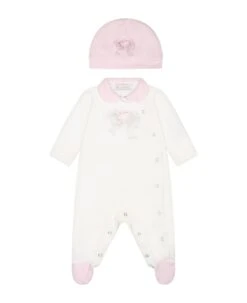 Monnalisa White Set For Baby Girl With Heart And Logo