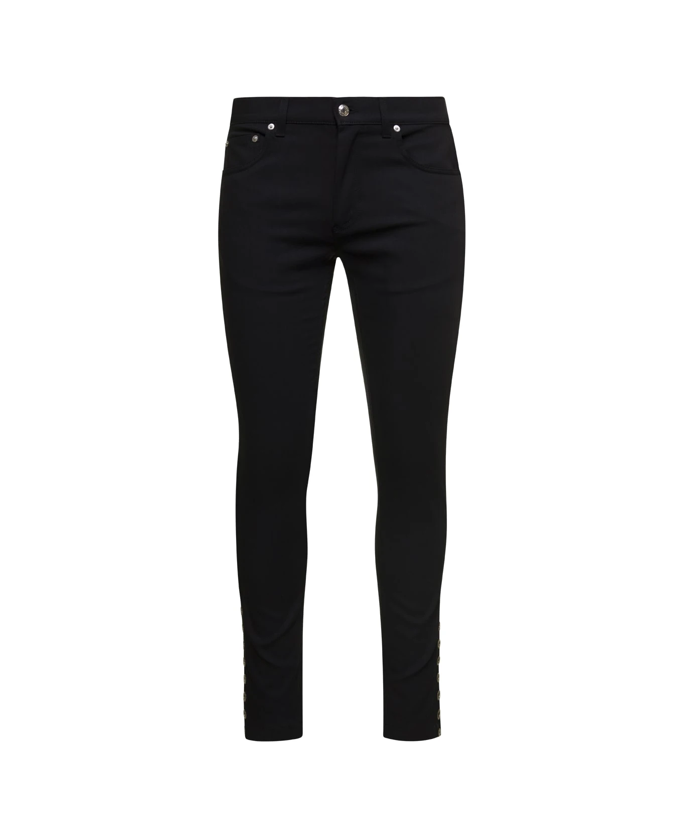 Black Skinny Jeans With Eyelet Detailing In Cotton Denim Man Alexander Mcqueen 1 Black Skinny Jeans With Eyelet Detailing In Cotton Denim Man Alexander Mcqueen