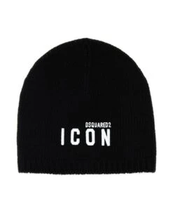 DSQUARED2 Black Wool Blend Beanie Hat
