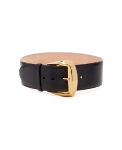 Alexander McQueen Belt With Geometric Buckle In Black And Antiqued Gold