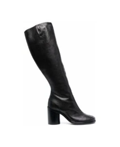 Maison Margiela Black Knee-high Boots With Iconic 'tabi' Cut In Smooth Leather Woman