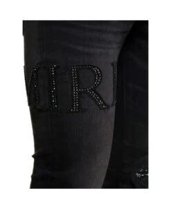 Amiri Black Skinny Jeans With Crystal Embellished Logo And Used Effect In Stretch Cotton Denim Man -Italist Store 2695e848d6def08fb5f2d9350f5b963b