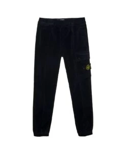 Blue Pants With Elastic Waistband And Logo Patch In Corduroy Boy