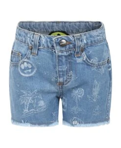 BARROW Light Blue Shorts For Girl With Logo And Iconic Smiley