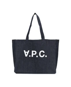 A.P.C. Daniela Blue Denim Shopper Bag With Logo Print A.p.c Man