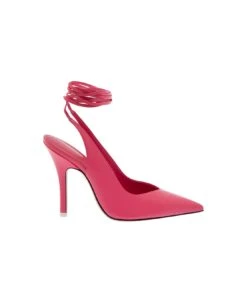 Pointed Toe Pumps With Strap Detail In Pink Leather Woman