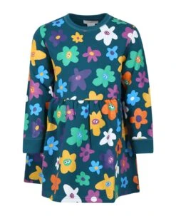 Stella McCartney Kids Green Dress For Girl With Flowers Print