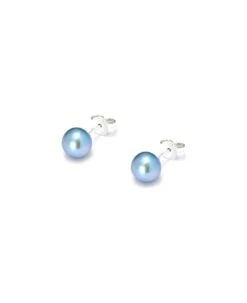 Freshwater Blue Pearl Stud Earrings In Sterling Silver Woman