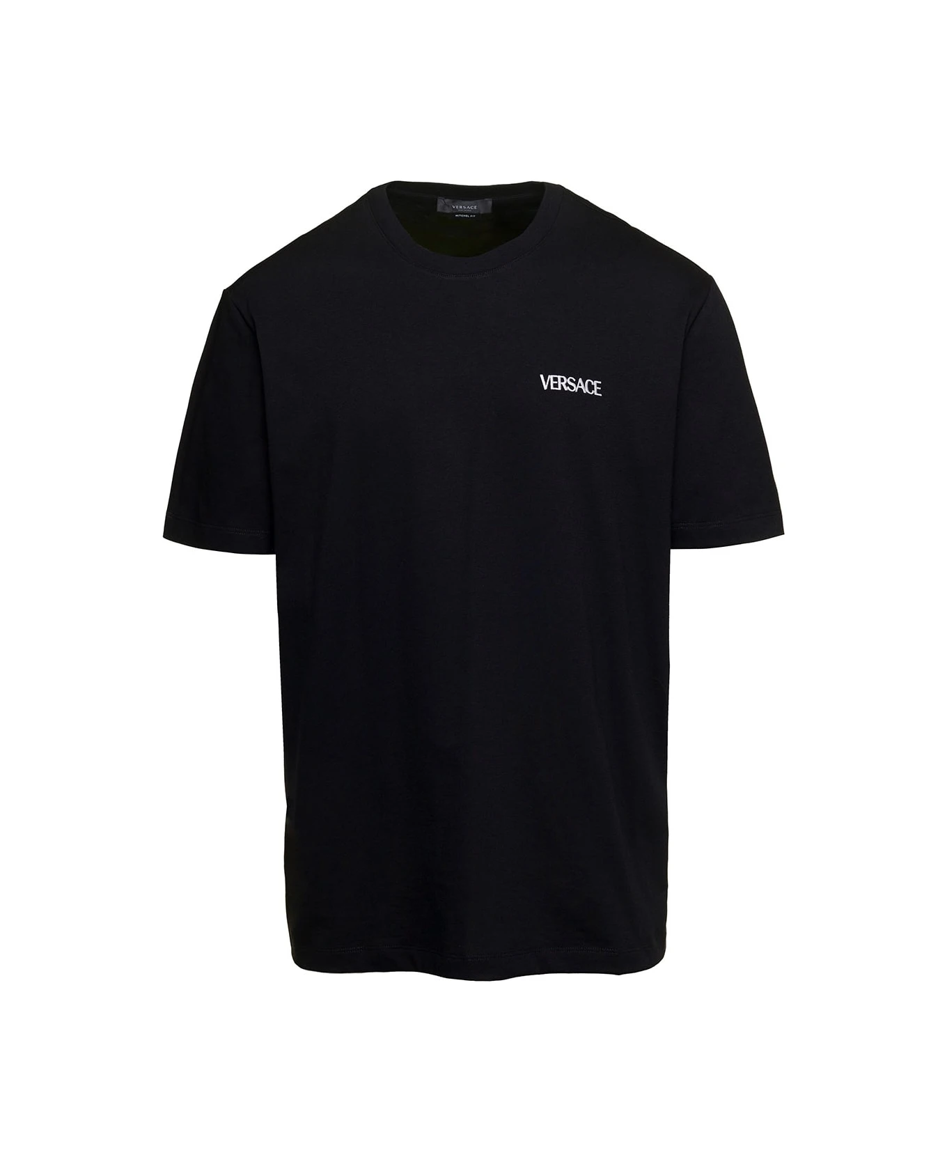 Versace 'medusa Flame' Black Crewneck T-shirt With Logo Print In Cotton Man 1 Versace 'medusa Flame' Black Crewneck T-shirt With Logo Print In Cotton Man