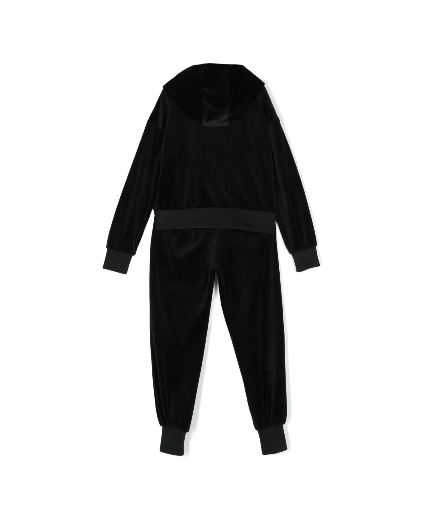 MOSCHINO Black Hooded Tracksuit With Teddy Bear Patch In Cotton Blend Velvet Girl 2 MOSCHINO Black Hooded Tracksuit With Teddy Bear Patch In Cotton Blend Velvet Girl - Image 2