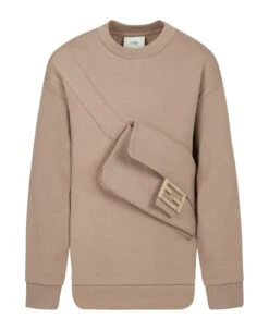 FENDI Beige Sweatshirt With Baguette For Kids
