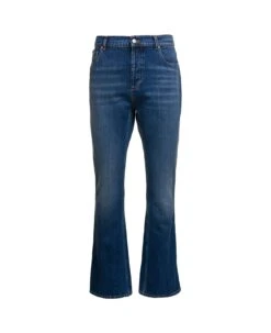 Alexander McQueen Blue Flared Jeans With Logo Patch In Cotton Denim Man