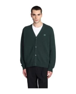 Acne Studios Cardigan In Green Wool