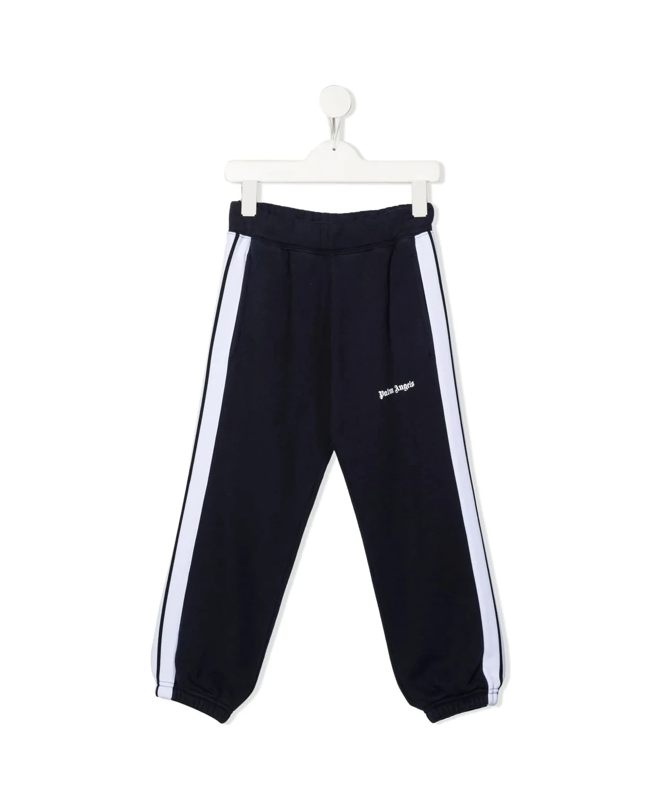 Palm Angels Kids Navy Blue Joggers With Contrast Logo And Stripes 1 Palm Angels Kids Navy Blue Joggers With Contrast Logo And Stripes