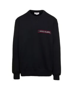 Alexander McQueen Black Crewneck Sweatshirt With Logo Detail At The Front And At The Back In Cotton Man