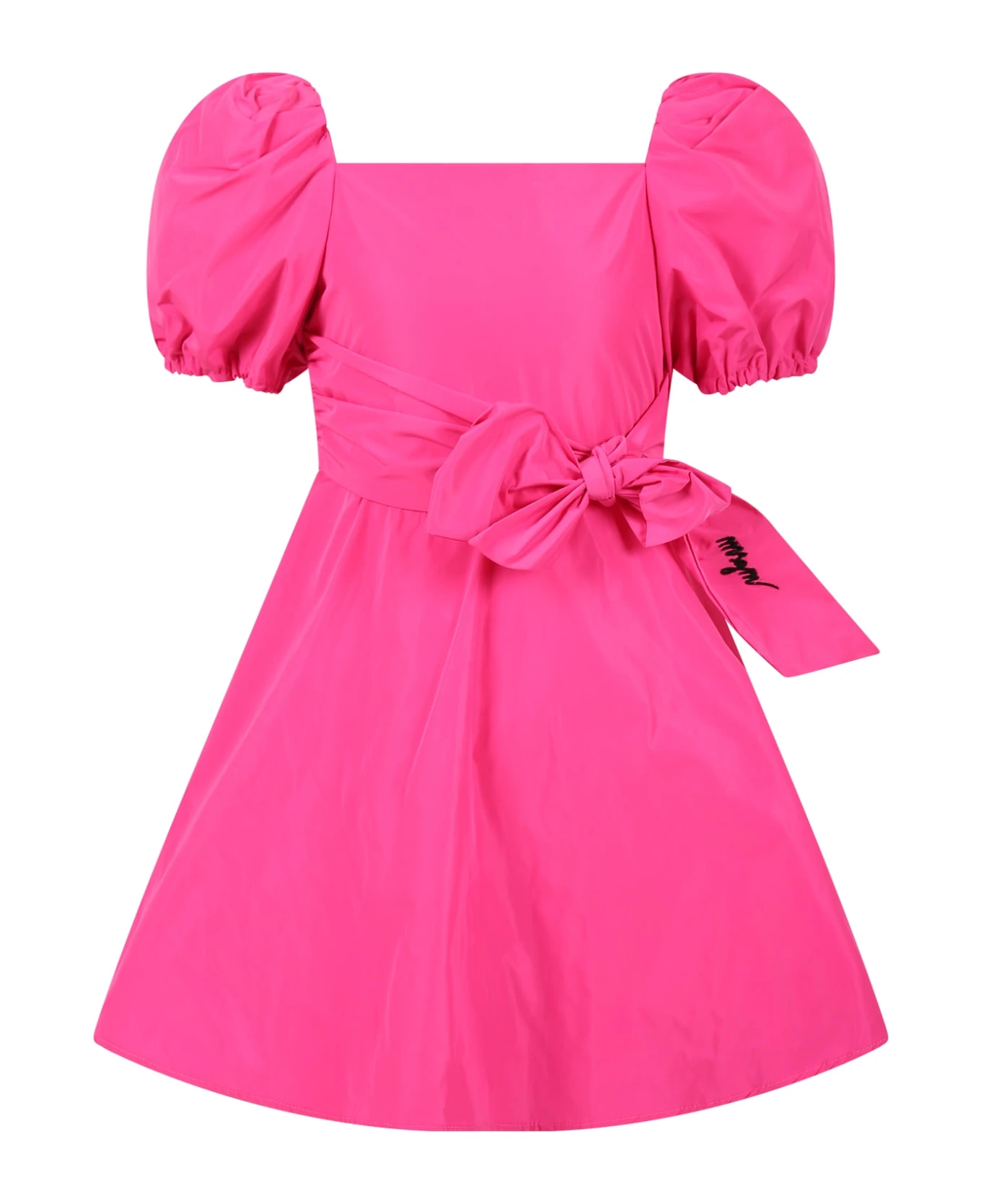 MSGM Fuchsia Dress For Girl With Black Logo 1 MSGM Fuchsia Dress For Girl With Black Logo