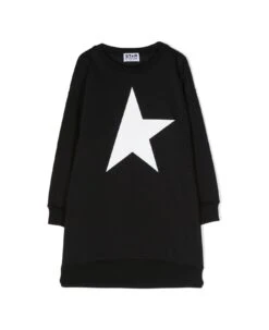 Abito Con Stampa Star In Felpa Di Cotone Nero Golden Goose Kids Bambina