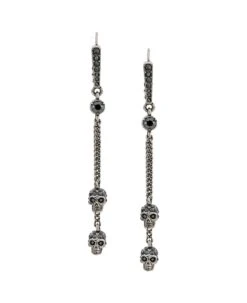 Alexander McQueen Silver Brass Skull Chain Earrings