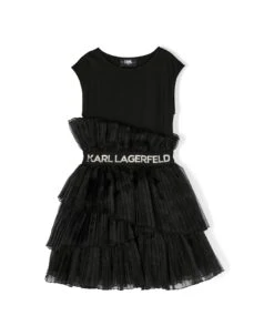 Karl Lagerfeld Kids Karl Lagerfeld Abito Nero Effetto Sovrapposto Con Pannelli A Contrasto Bambina