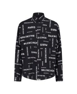 Balenciaga Allover Logo Printed Long-sleeved Shirt