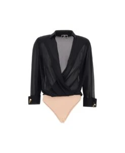 Elisabetta Franchi Sheer-finish V-neck Georgette Bodysuit