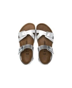 Birkenstock 'rio' Silver-colored Flat Sandals With Double Strap In Metallic Faux Leather Girl -Italist Store 4f45c69bcb705d0594ac77450243b167