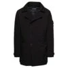 Stone Island 'david' Black Double-breasted Coat With Logo Patch In Polyamide Blend Man