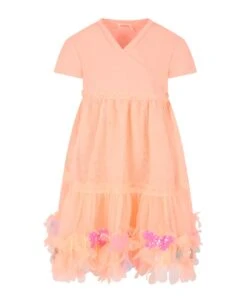 Billieblush Orange Dress For Girl With Butterflies