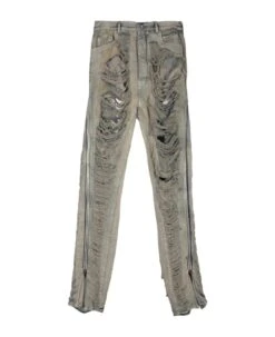 Bolan Banana Light Blue Sanded Destroyed Denim Baggy Pant With Full Lenght Zip - Bolan Banana