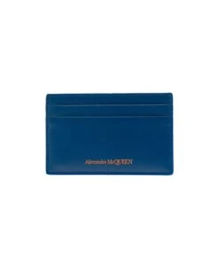 Alexander McQueen Blue Card-holder With Embossed Logo In Smooth Leather Man