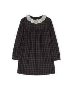 Bonpoint Abito Blu Navy Check In Cotone Bambina