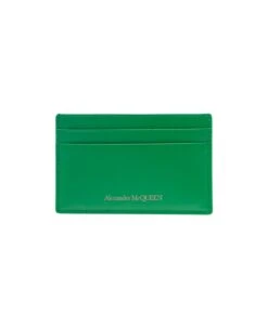 Alexander McQueen Green Card-holder With Embossed Logo In Smooth Leather Man