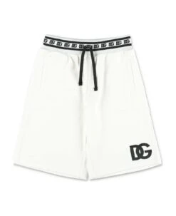 Dolce & Gabbana Bermuda Bianco In Felpa Di Cotone Bambino