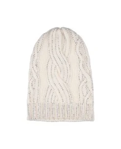 ERMANNO SCERVINO White Braided Knitted Beanie With Crystals