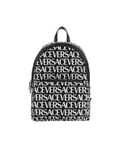 Versace Allover Logo Printed Zipped Backpack