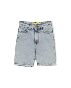 Off-White Denim Shorts With Diag-stripe Logo Print In Blu Denim Boy