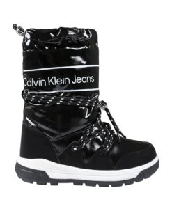 Calvin Klein Black Snow Boots For Girl With Logo