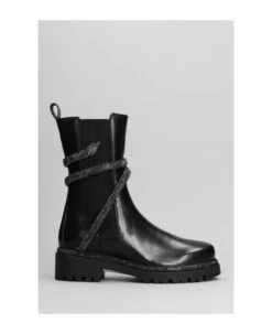 Cleo Combat Boots In Black Leather