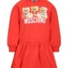 MOSCHINO Red Dress For Girl With Teddy Bears And Logo