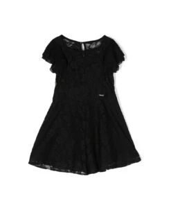 Monnalisa Black Crewneck Playsuit With Logo Patch In Lace Girl -Italist Store 636a1838d2b84e09bfbcde23c0c9124d