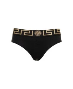 Versace Man's Black Jersey Briefs With Logo Print