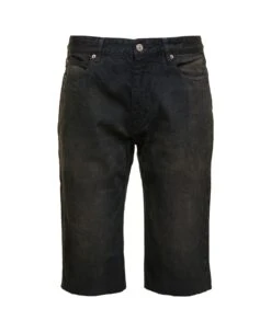 Balenciaga Black Bermuda Shorts With Washed-out Effect And Logo Patch In Cotton Denim Man