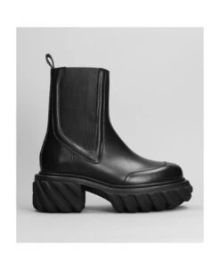 Off-White Tactor Motor Combat Boots In Black Leather