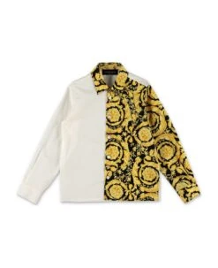 Versace Camicia Con Pannelli A Contrasto In Popeline Di Cotone Bambino