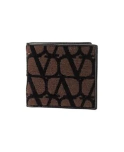 Valentino Garavani Iconographe Toile Wallet With Leather Details