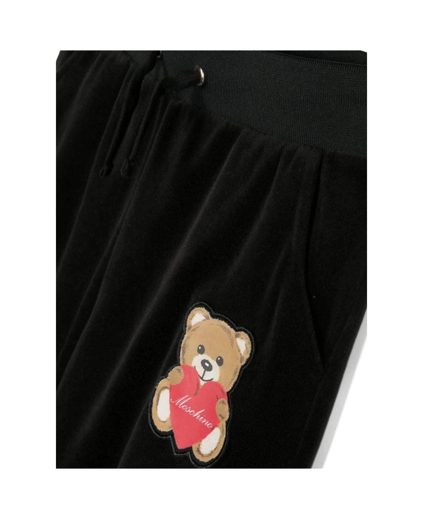 MOSCHINO Black Hooded Tracksuit With Teddy Bear Patch In Cotton Blend Velvet Girl 3 MOSCHINO Black Hooded Tracksuit With Teddy Bear Patch In Cotton Blend Velvet Girl - Image 3