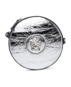 Versace La Medusa Laminated Silver Leather Bag