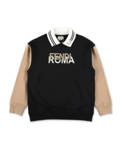 Fendi Felpa Nera Con Pannelli A Contrasto In Cotone Bambino