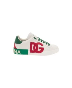 Dolce & Gabbana 'portofino' White Low Top Sneakers With Dg Logo And Contrasting Details In Leather Man