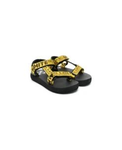 Off-White Touch-strap Sandals With Logo Print In Yellow Technical Fabric Boy